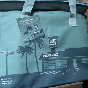 New - Trader Joe's Large Dusty Blue Insulated Tote Bag